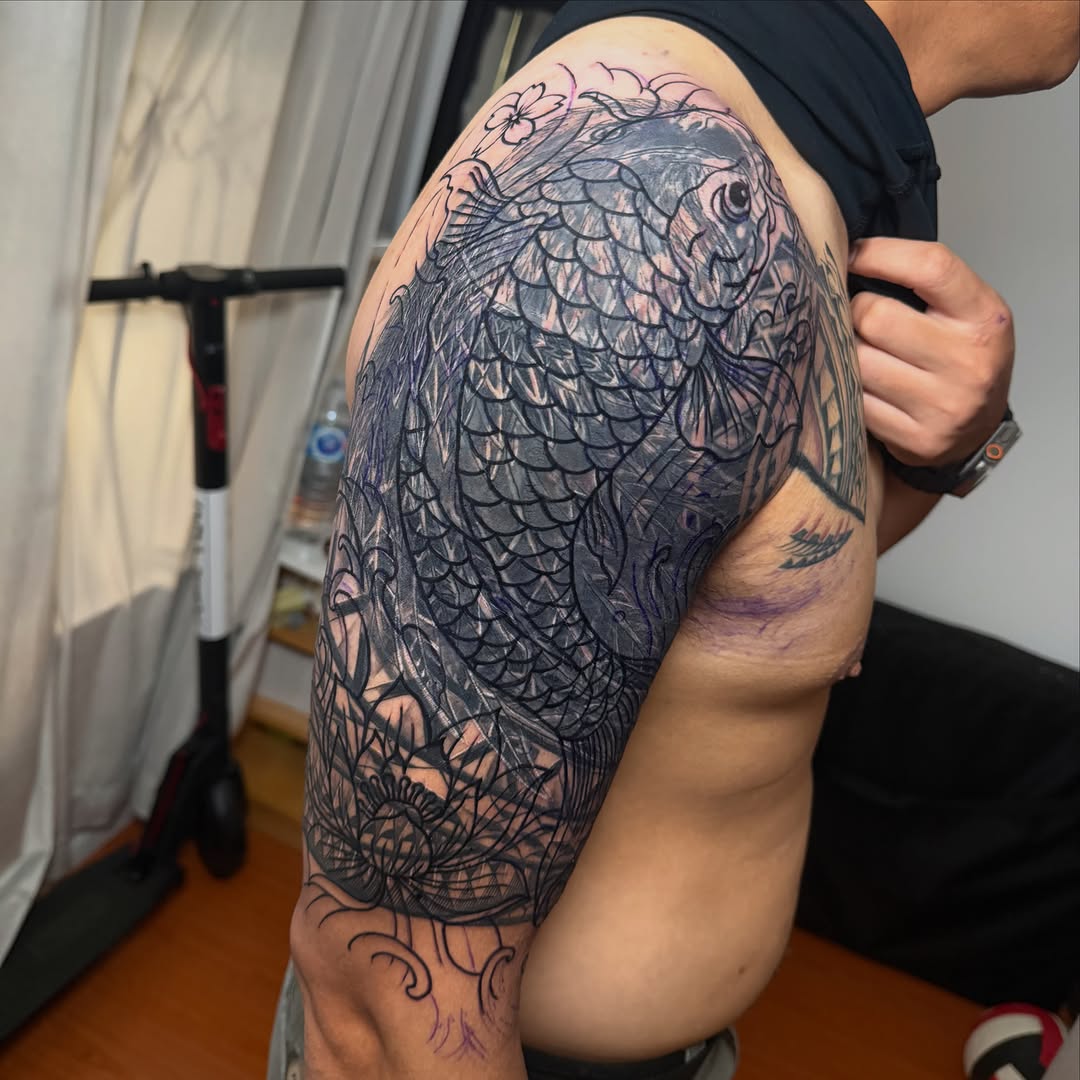 Tattoo by @yowmadfboy — japanese_irezumi, black_and_grey