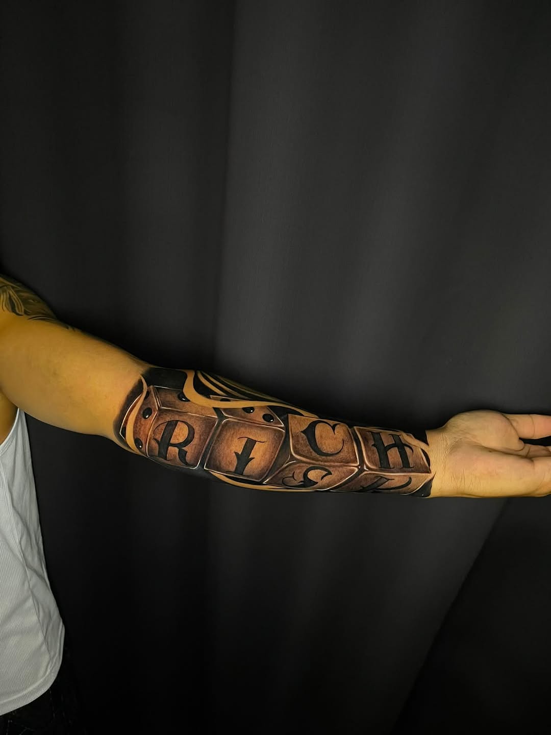 Tattoo by @saintstatts — lettering_script, black_and_grey