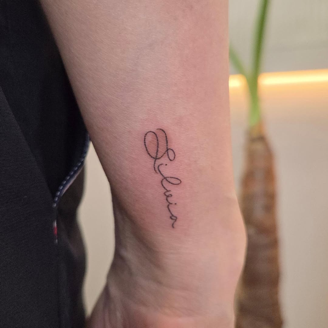 Tattoo by @nurimoon_tattoo — lettering_script, fine_line