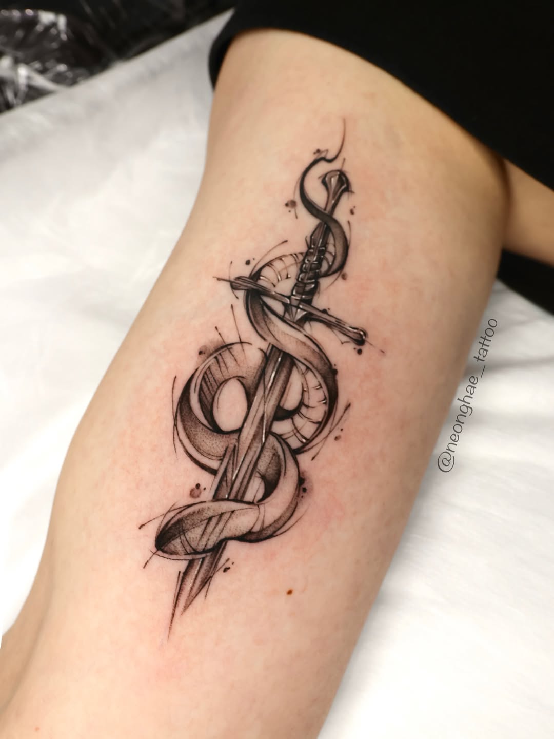 Tattoo by @neonghae_tattoo — illustrative, black_and_grey