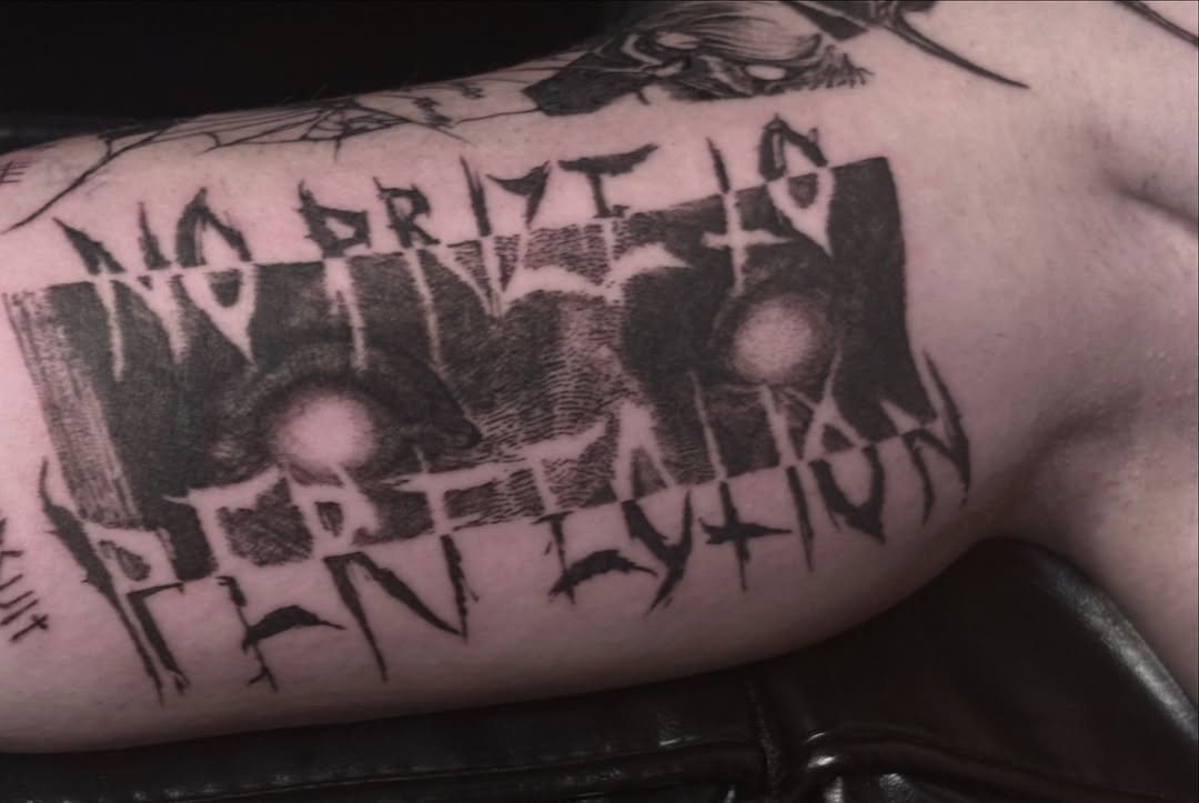 Tattoo by @deathtxpia โ blackwork, lettering_script