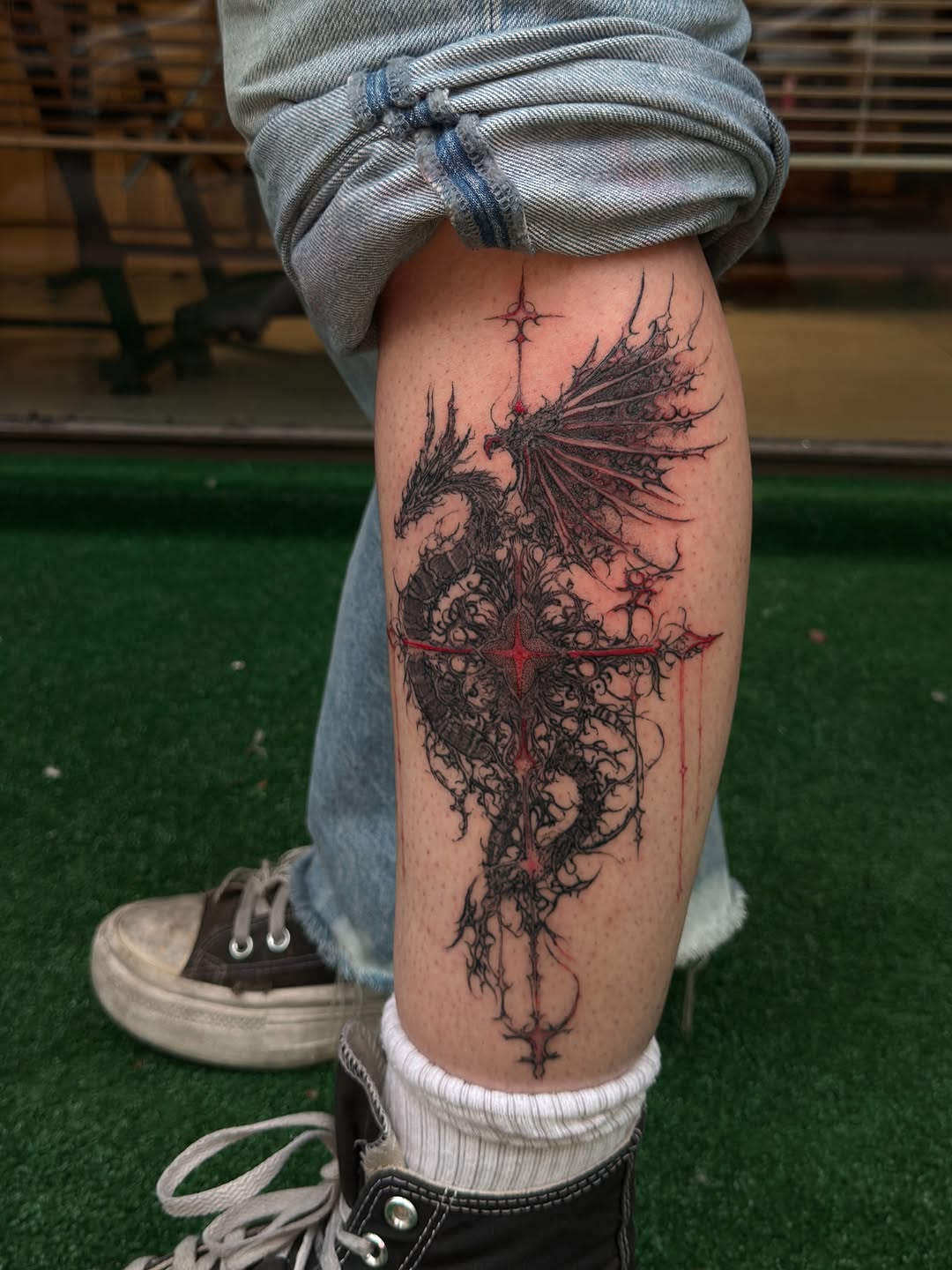 Tattoo by @relicglow_ink โ blackwork, dark_realism
