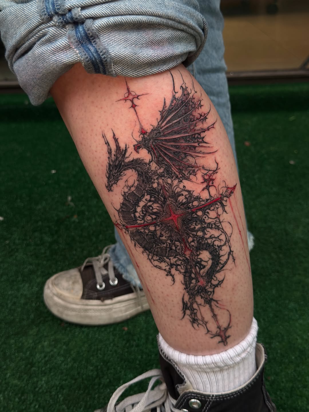 Tattoo by @relicglow_ink โ dark_realism, trash_polka