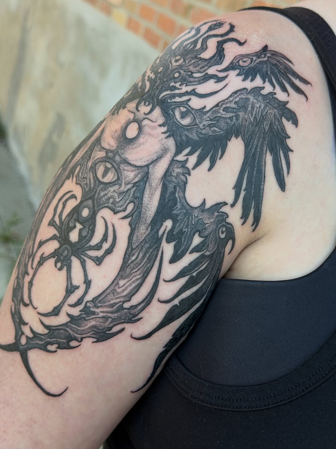 Tattoo by @blackmeddle — black_and_grey, dark_realism