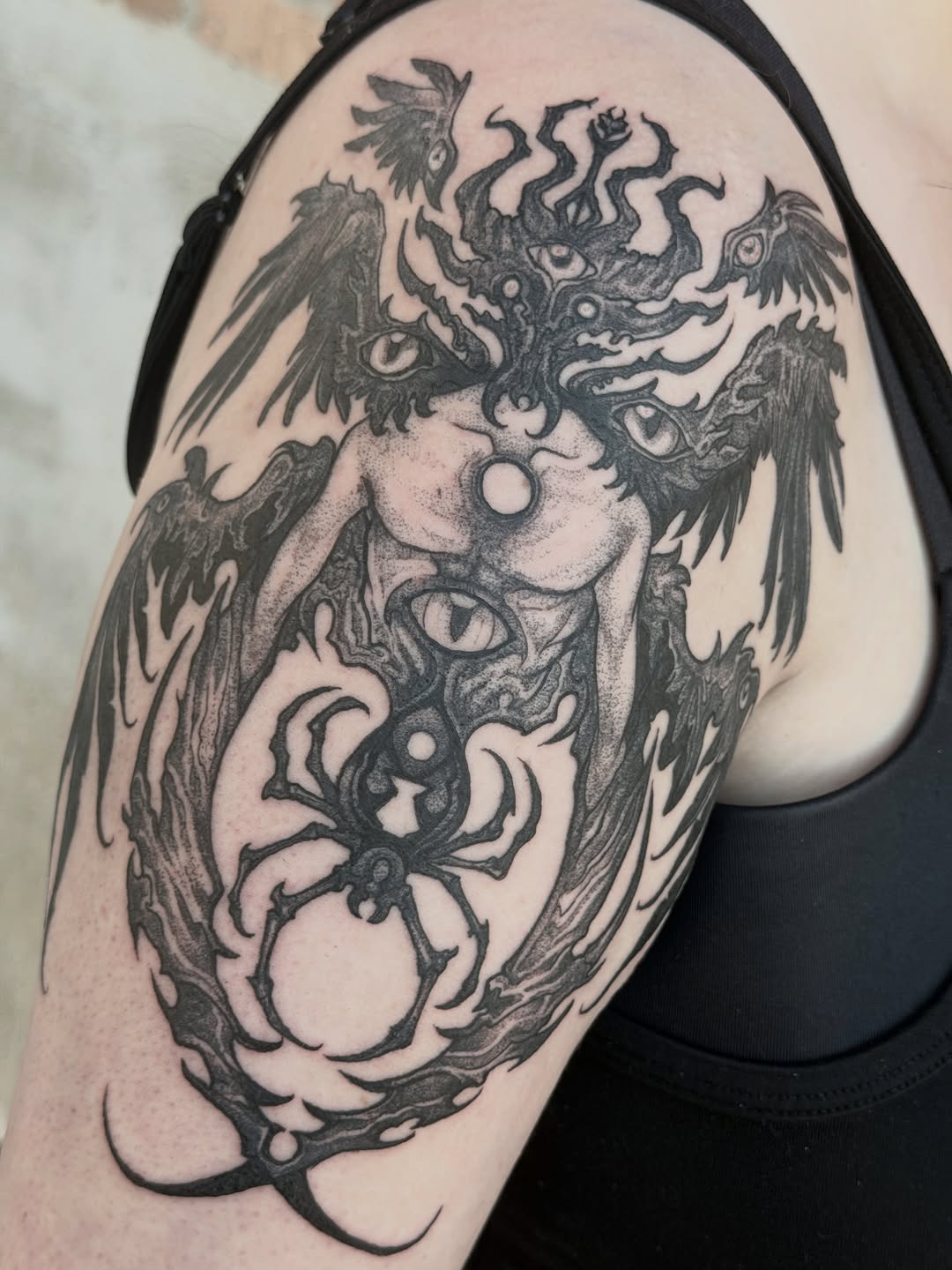 Tattoo by @blackmeddle — dark_realism, blackwork