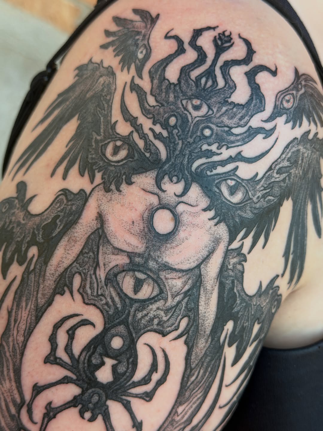 Tattoo by @blackmeddle — black_and_grey, dark_realism