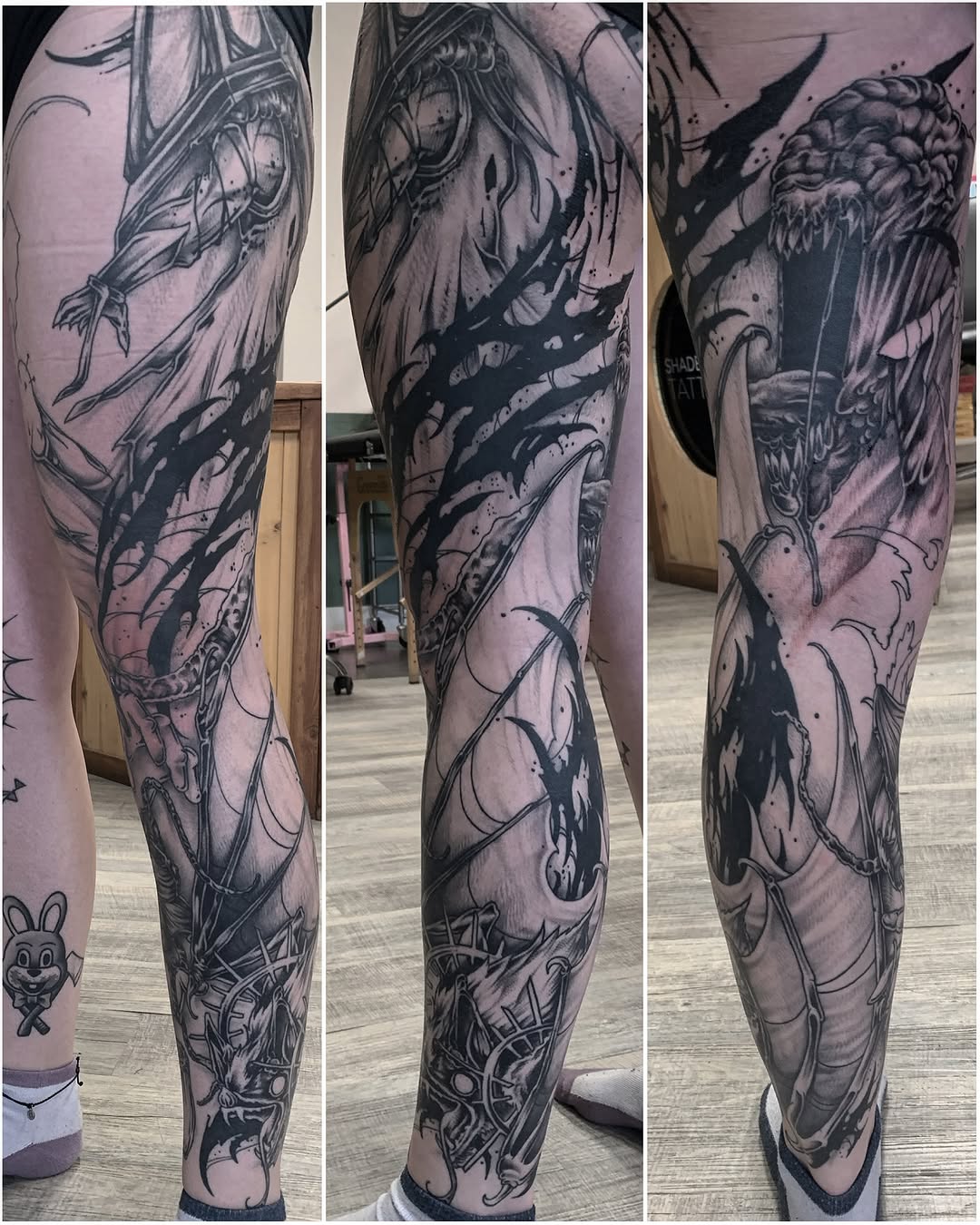 Tattoo by @macplanttattoos — black_and_grey, dark_realism