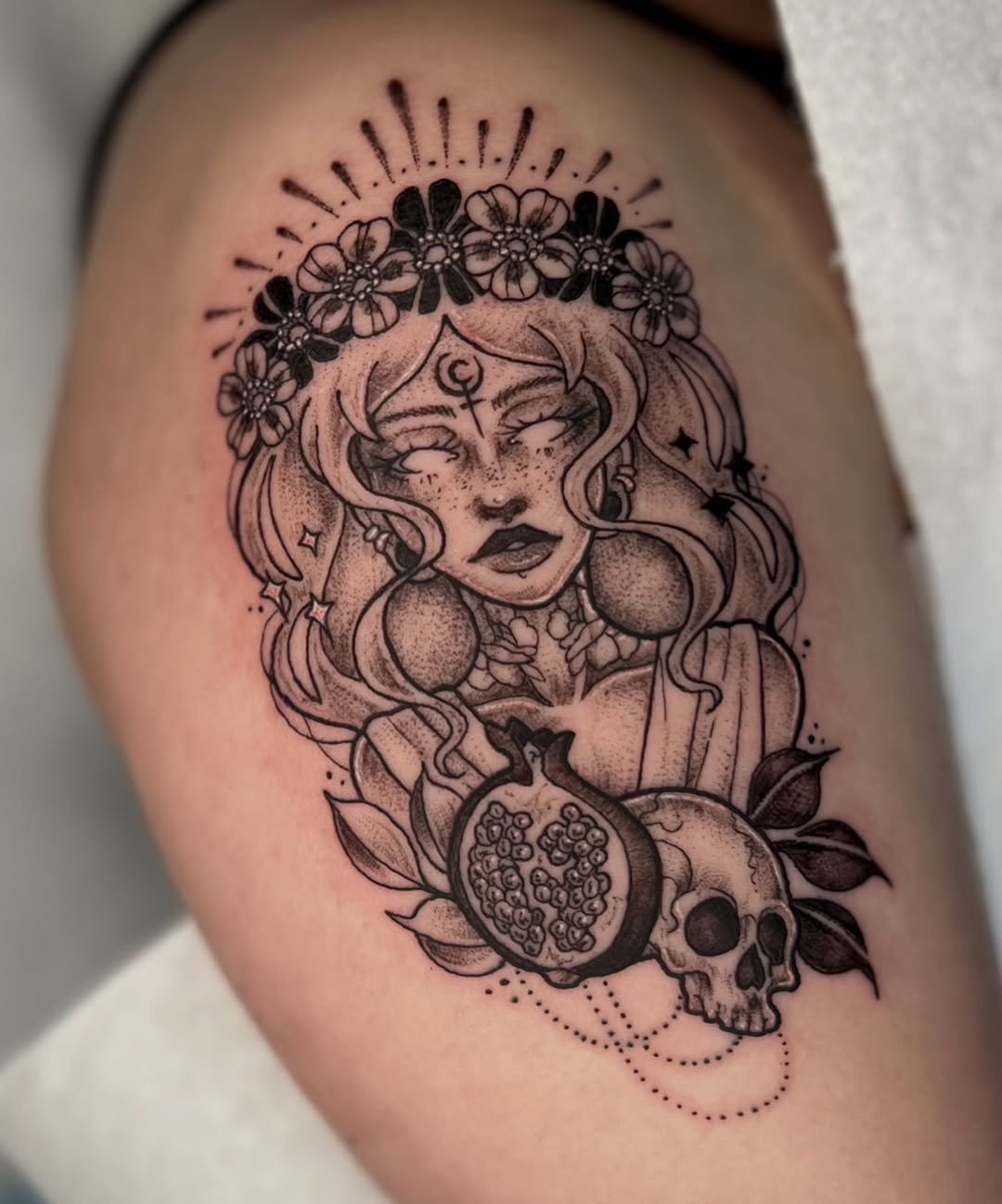 Tattoo by @olympe_ktattoos β dark_realism, dotwork