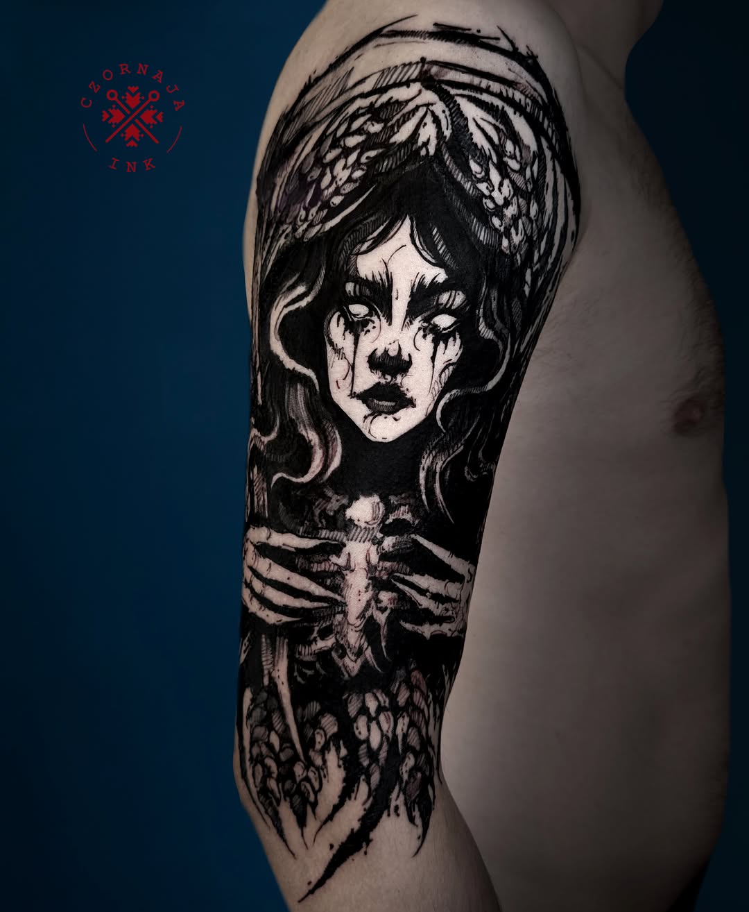 Tattoo by @czornaja_ink — blackwork, illustrative