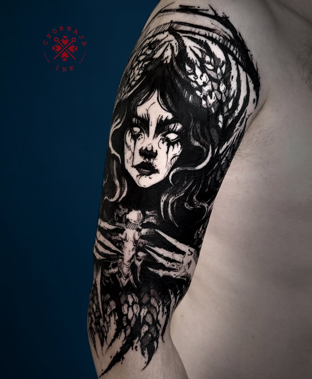 Tattoo by @czornaja_ink — blackwork, illustrative