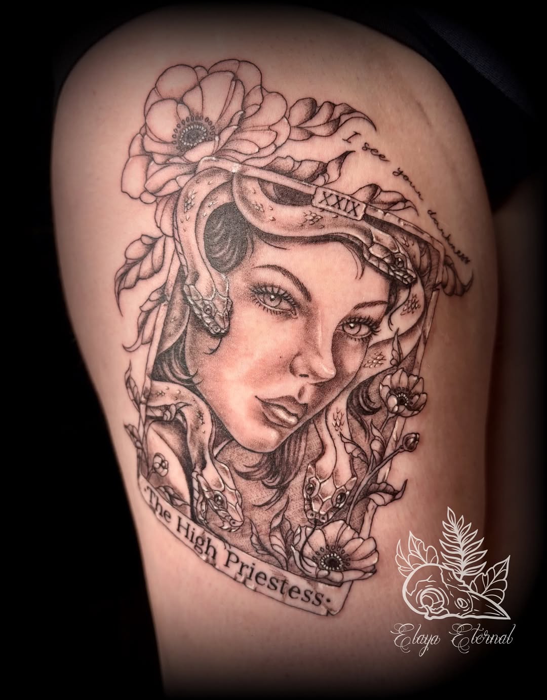 Tattoo by @elaya.tattoo.artistry β realism, black_and_grey