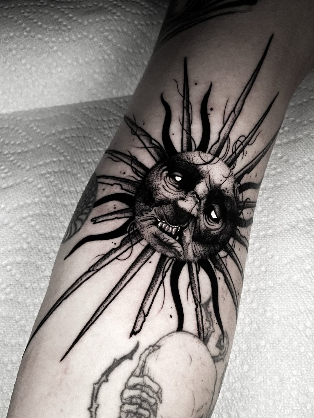 Tattoo by @bunche_tattoo โ black_and_grey, dark_realism