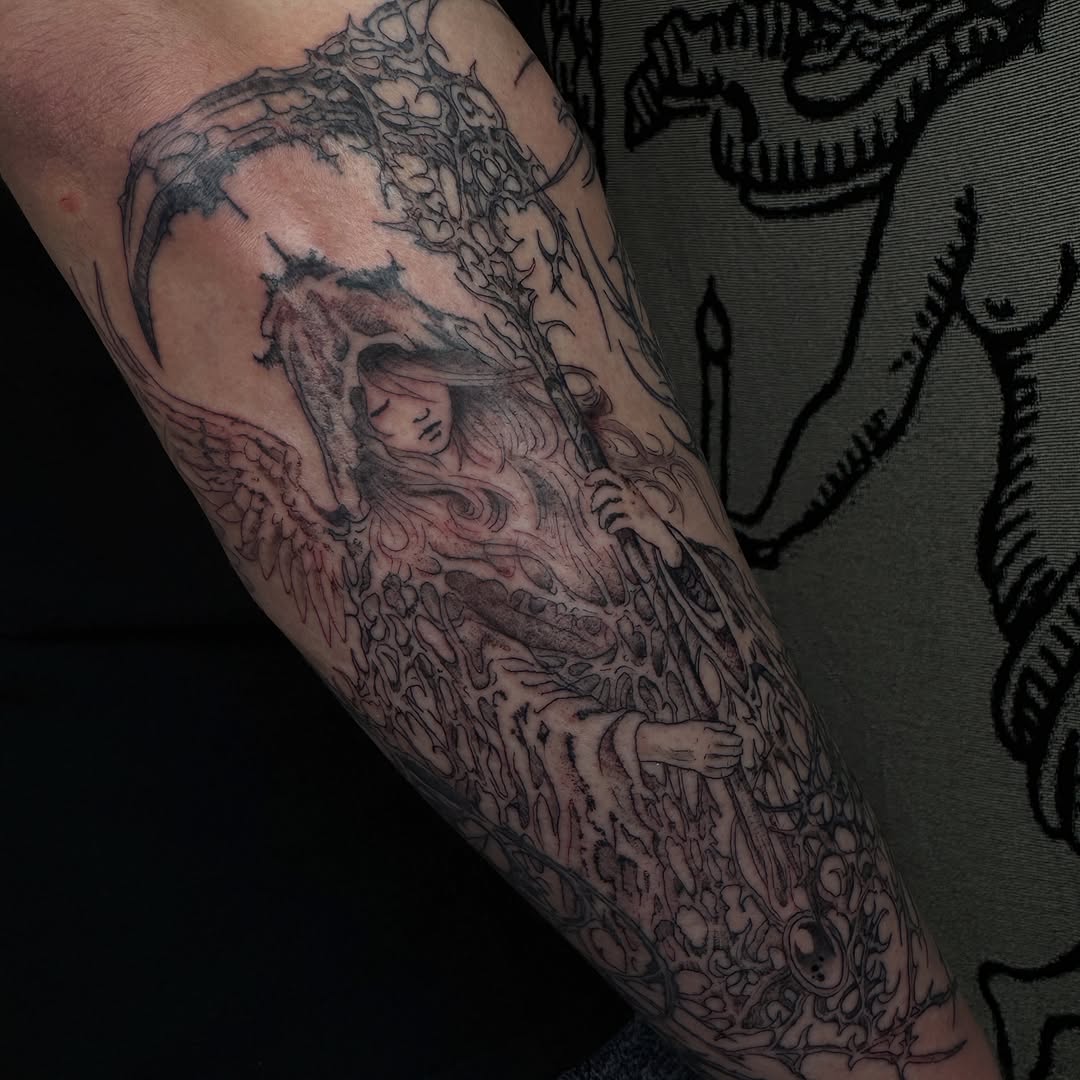 Tattoo by @rustoblack — dark_realism, blackwork