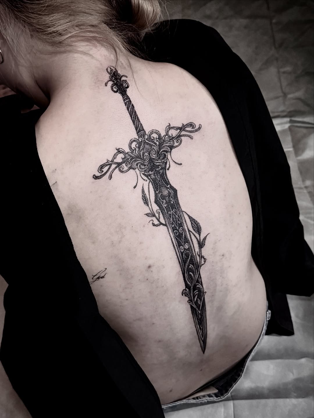 Tattoo by @hoodyink — black_and_grey, ornamental