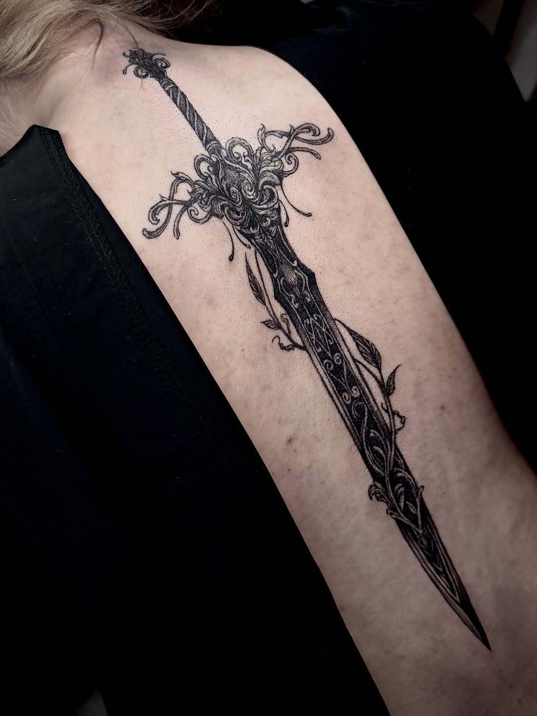 Tattoo by @hoodyink — black_and_grey, ornamental