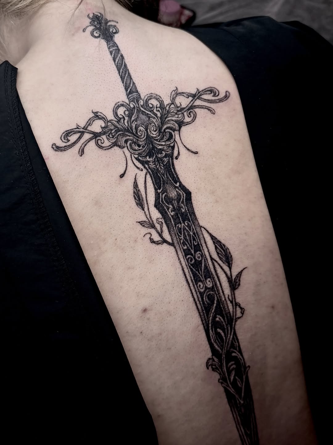 Tattoo by @hoodyink — black_and_grey, ornamental