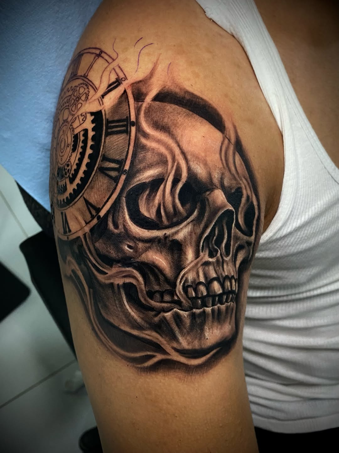 Tattoo by @aifos_arts94 — realism, black_and_grey