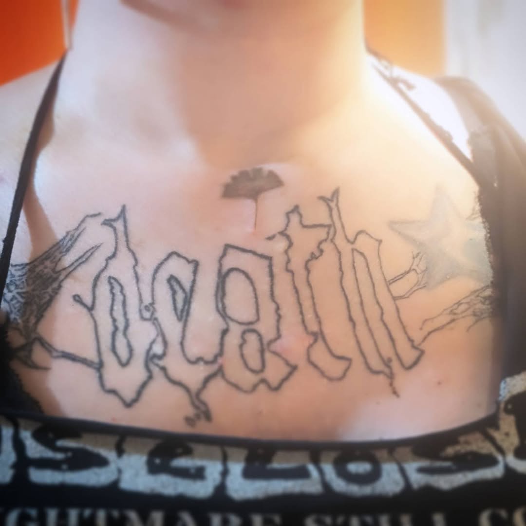 Tattoo by @sarah.pi.tattoo — lettering_script, blackwork