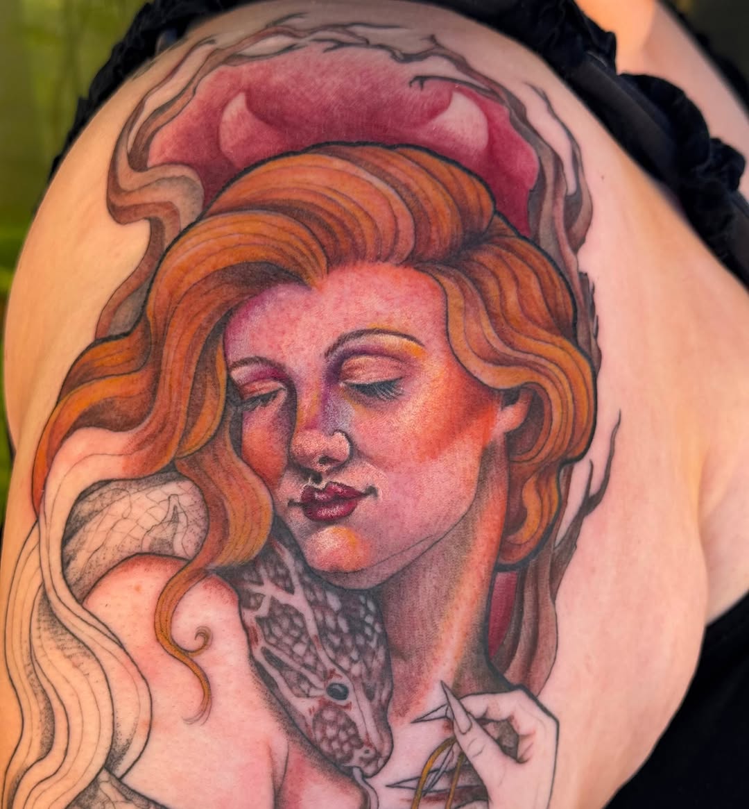 Tattoo by @moggtattoo — realism, trash_polka