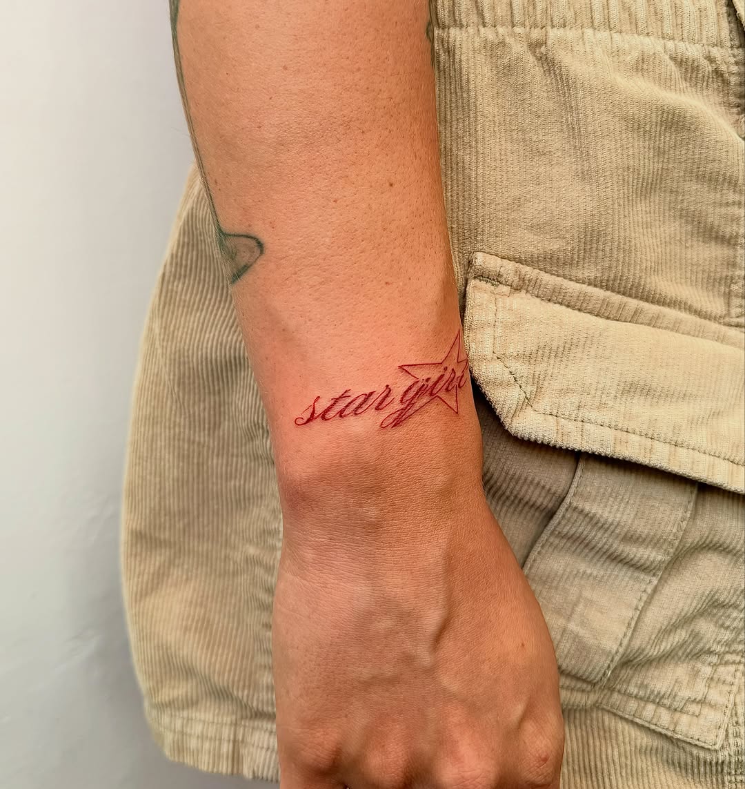 Tattoo by @aholladaytattoo — lettering_script, fine_line