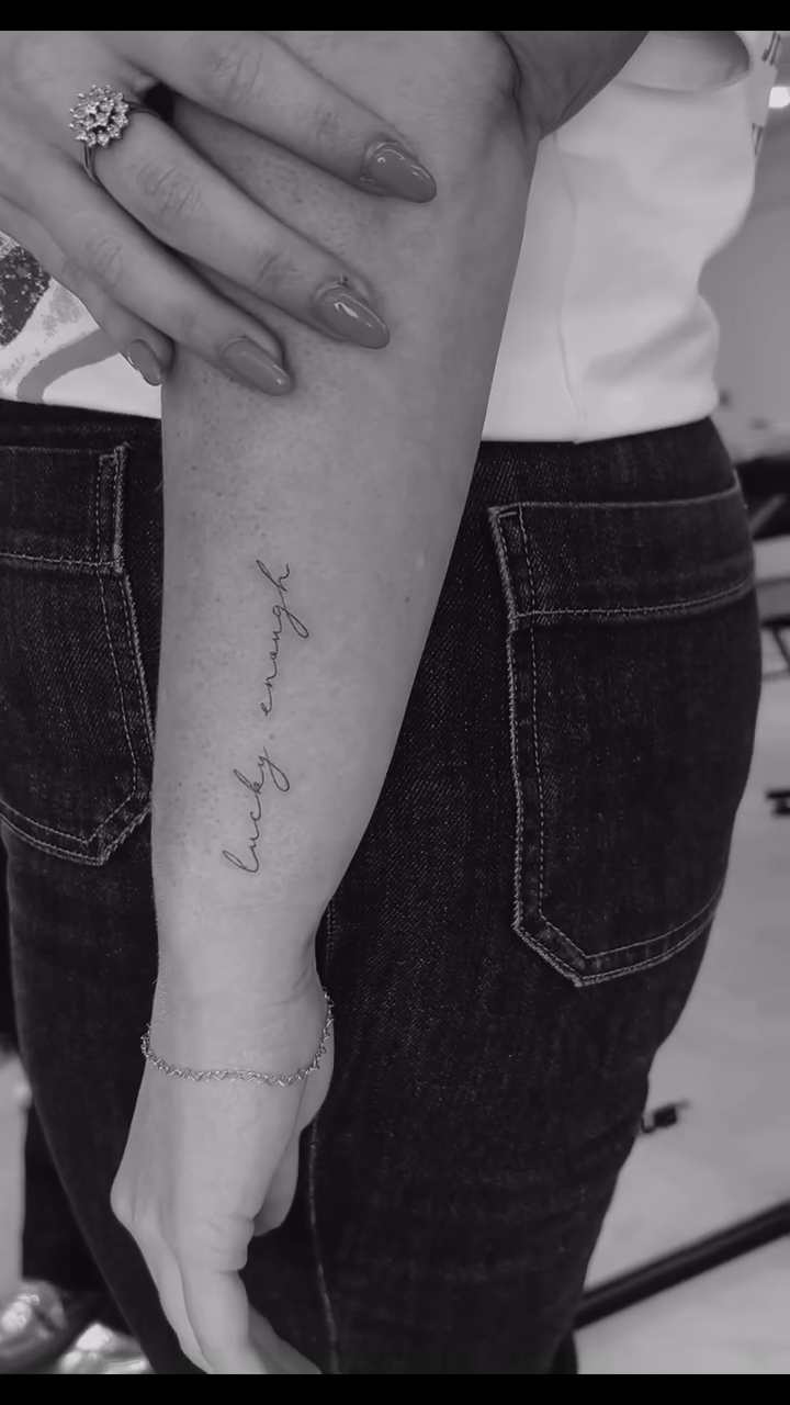 Tattoo by @elliemay.tatts โ lettering_script, fine_line