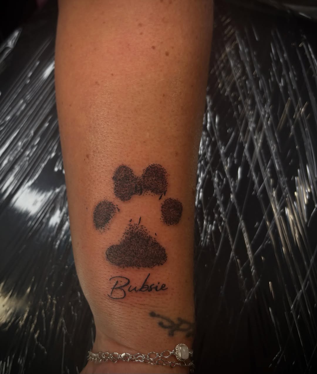 Tattoo by @morbid_studioss — dotwork, lettering_script