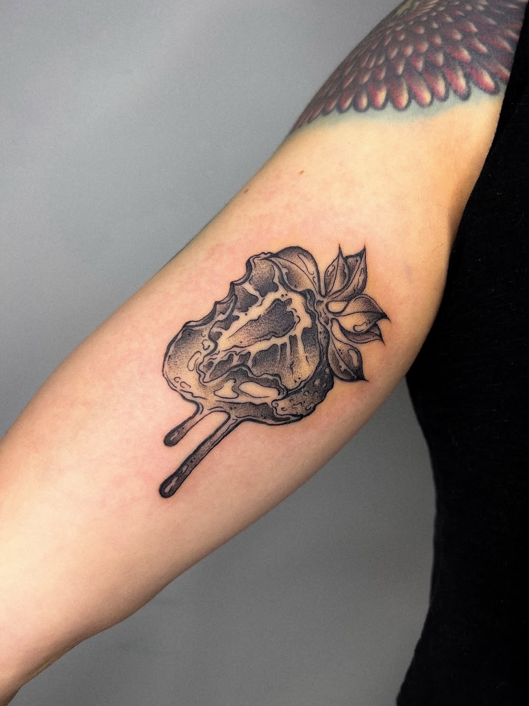 Tattoo by @madamerubis — black_and_grey, trash_polka