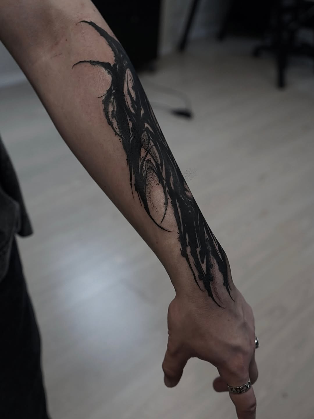Tattoo by @_vants__ — blackwork, trash_polka