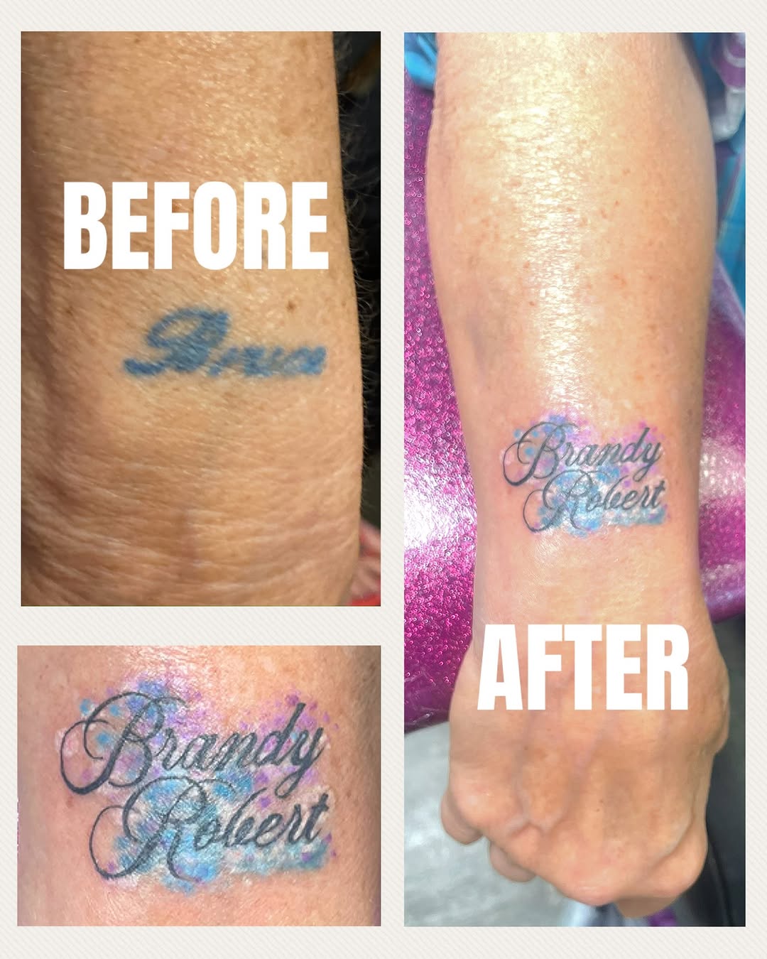 Tattoo by @mstarkweatherart — lettering_script, watercolor