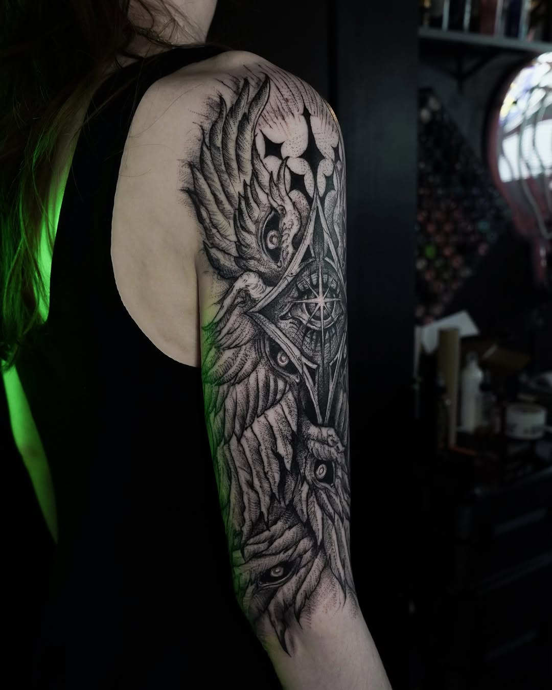 Tattoo by @evi_berry_falcon โ dotwork, black_and_grey