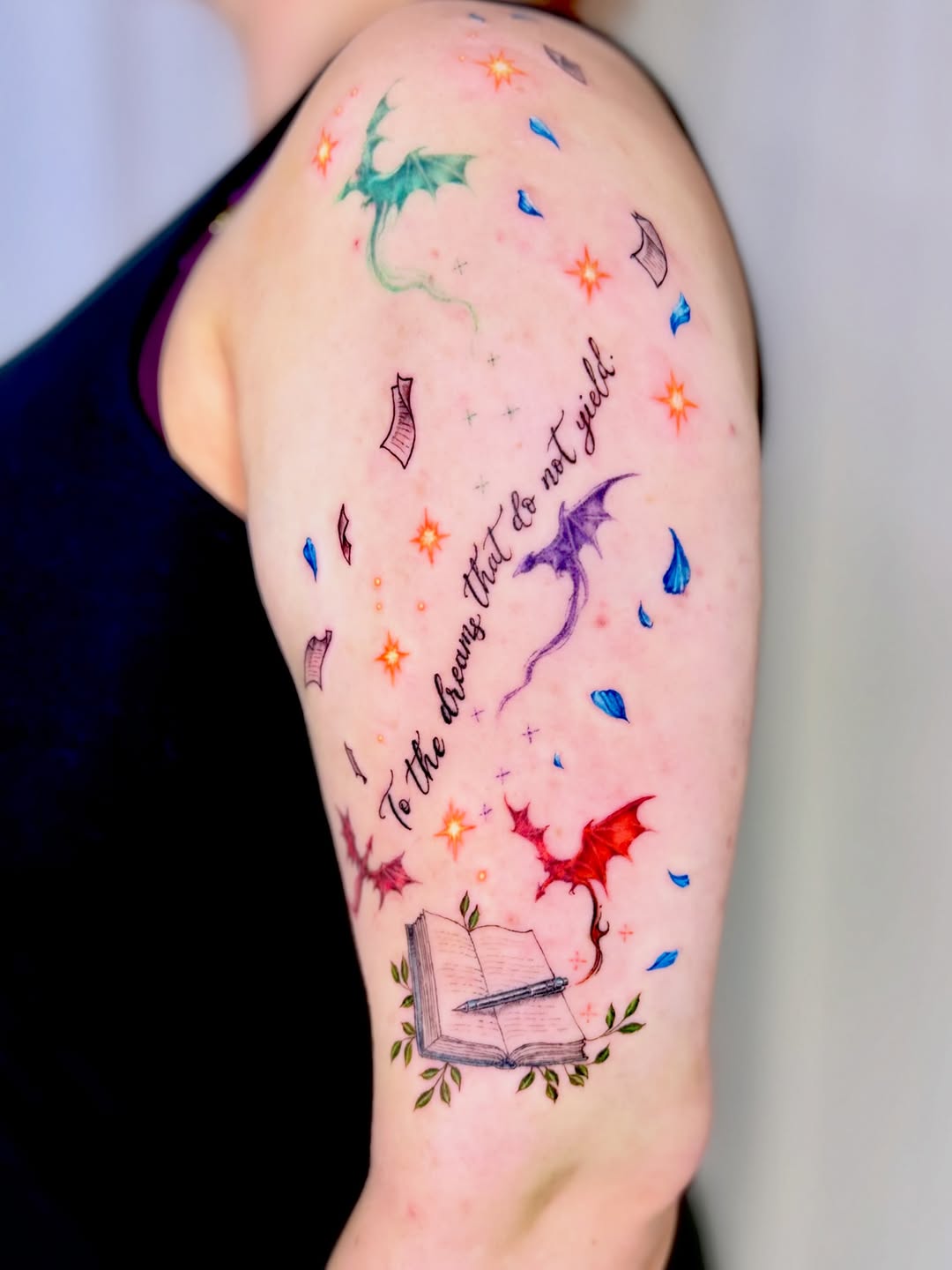 Tattoo by @varonyart — lettering_script, illustrative