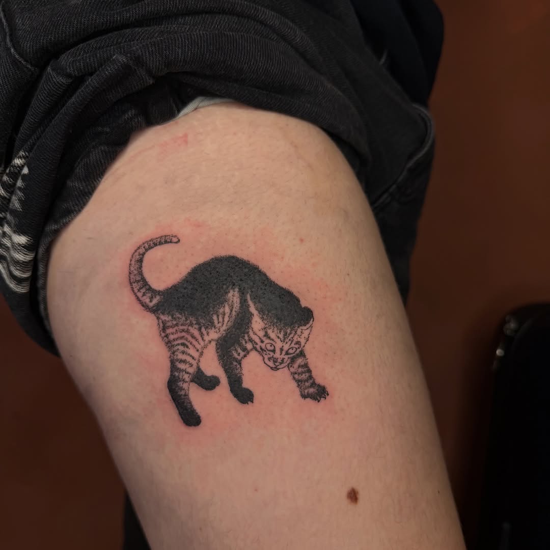 Tattoo by @vsgoblintatts — dotwork, black_and_grey