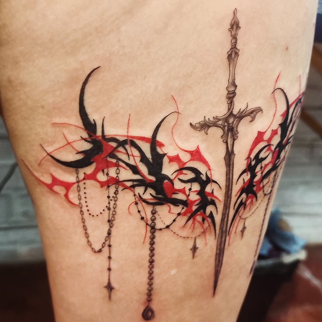 Tattoo by @tintafinart — blackwork, trash_polka
