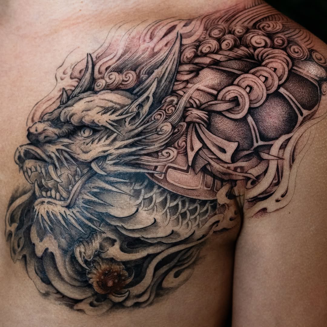 Tattoo by @evian_tat โ japanese_irezumi, black_and_grey