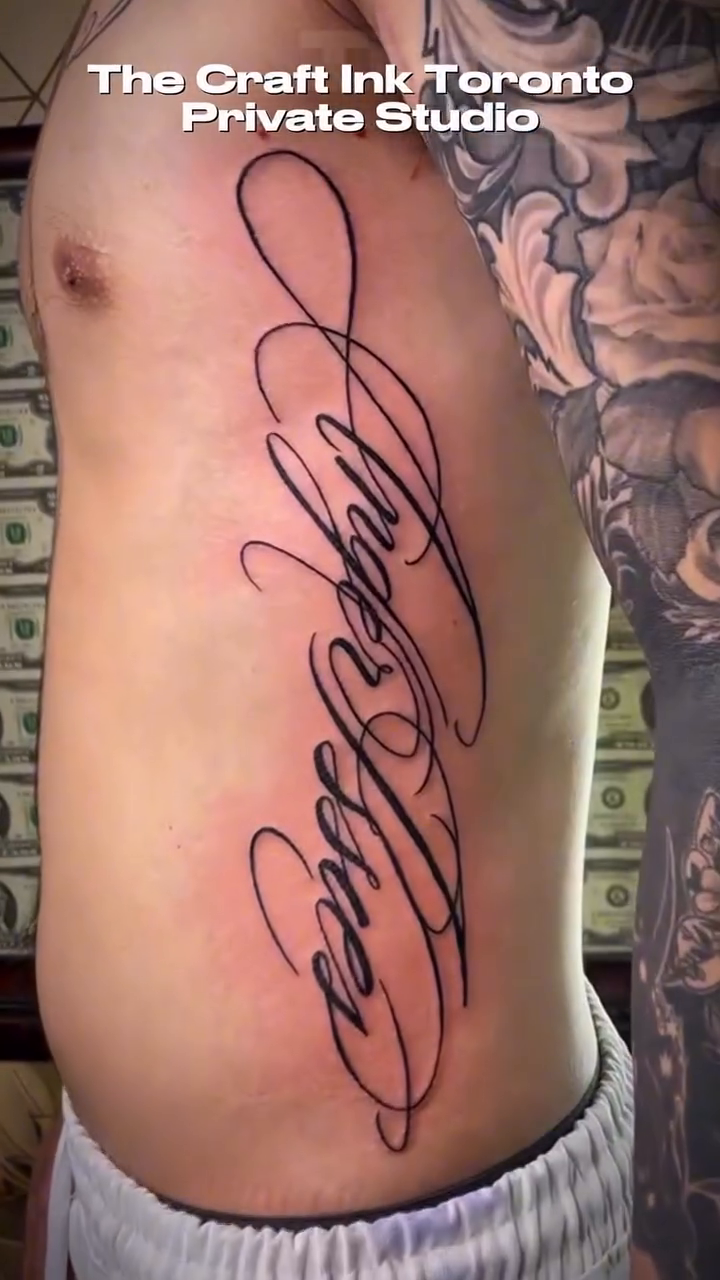 Tattoo by @thecraftinktoronto — lettering_script, chicano