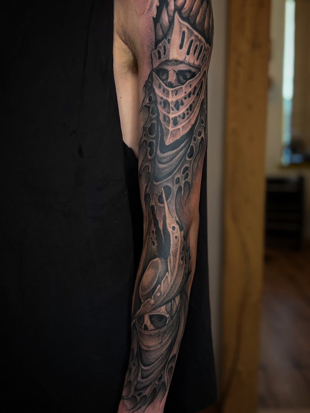 Tattoo by @seanbaldwintattoos — black_and_grey, dark_realism