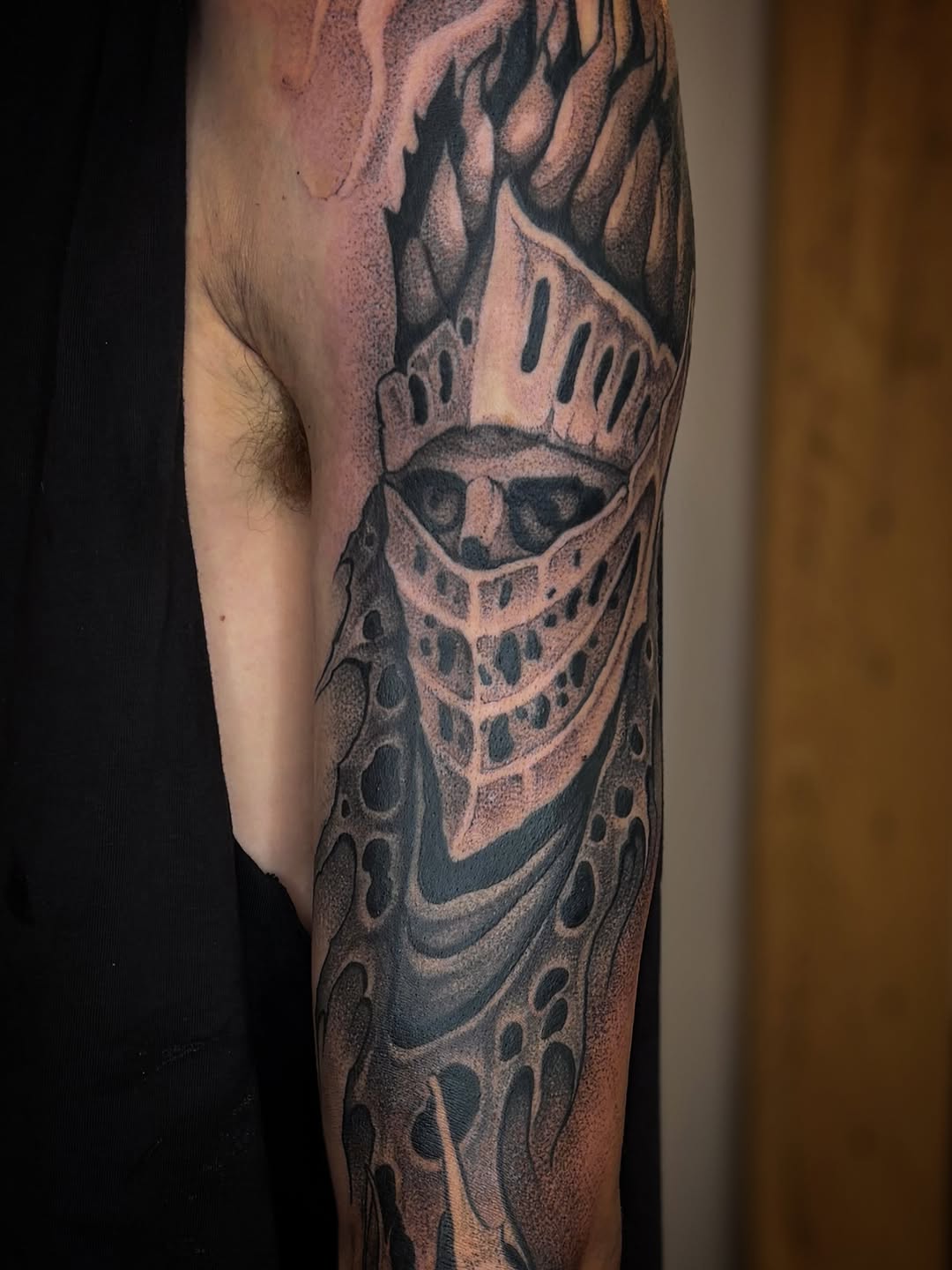Tattoo by @seanbaldwintattoos — black_and_grey, dotwork