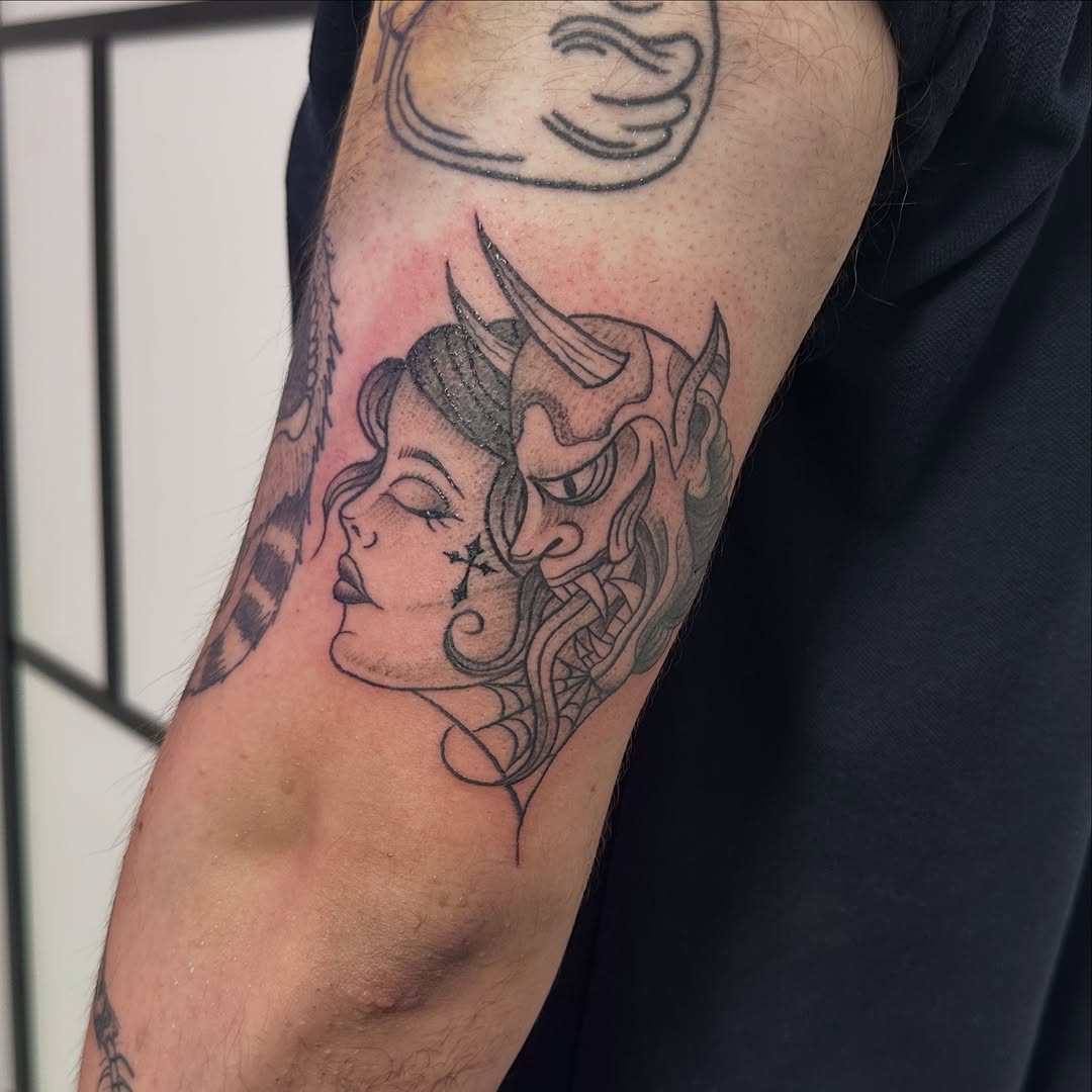 Tattoo by @meg.the.cyclopz_ — black_and_grey, neo_traditional