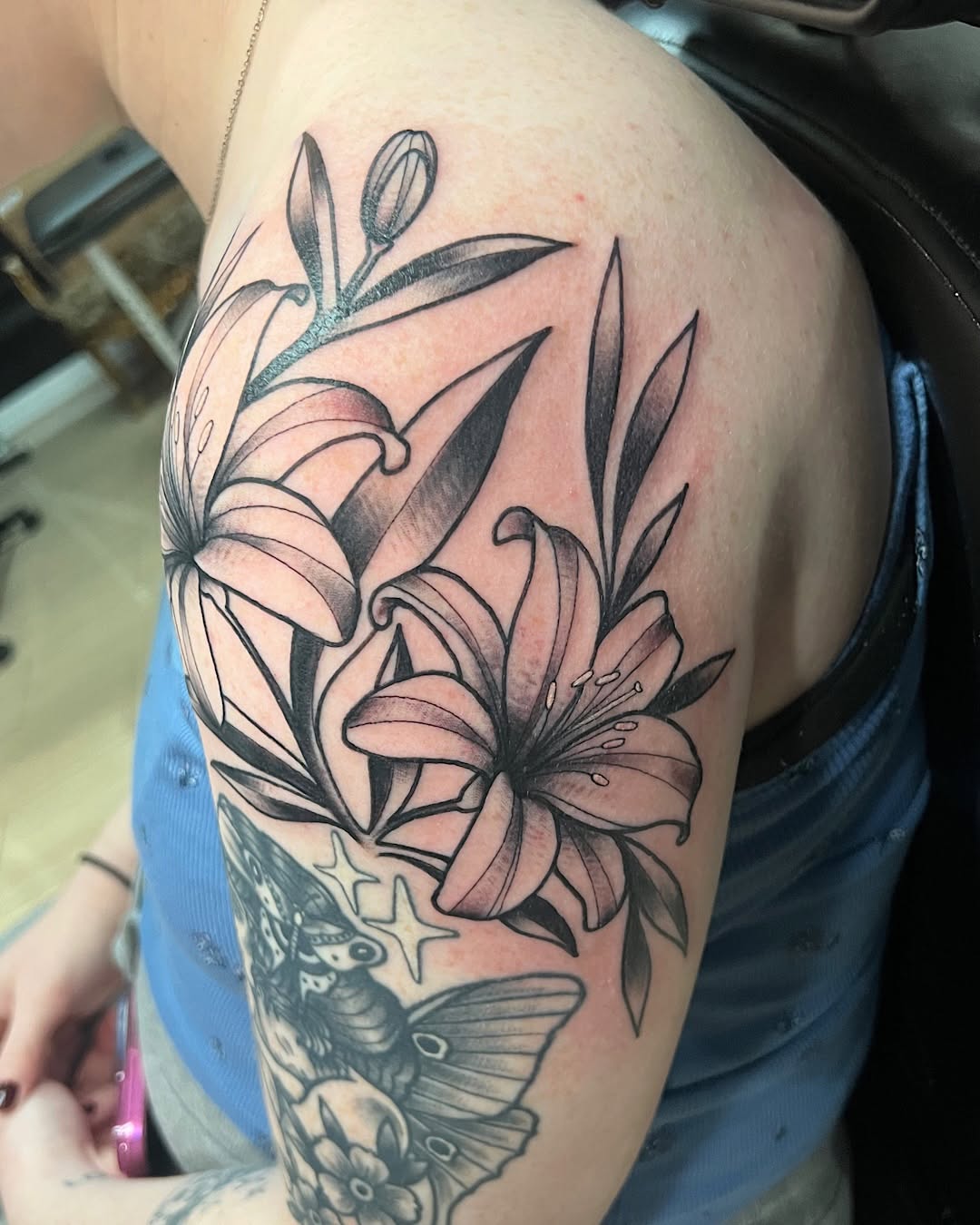 Tattoo by @sharon_skinart — fine_line, black_and_grey