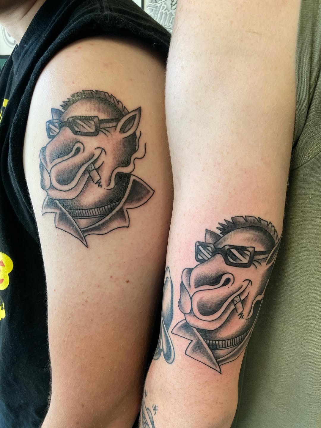 Tattoo by @jessewortheytattoo — black_and_grey, new_school