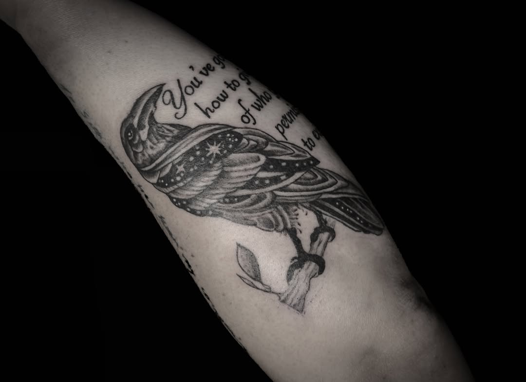 Tattoo by @saigeartwork — black_and_grey, lettering_script